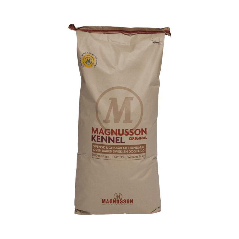 Magnussons Kennel Original hundfoder, 14 kg, ugnsbakad svensk hundmat med 25% protein och 12% fett.