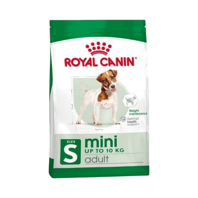 Royal Canin Mini Adult torrfoder för små hundar upp till 10 kg, stöd för viktkontroll och hälsa.