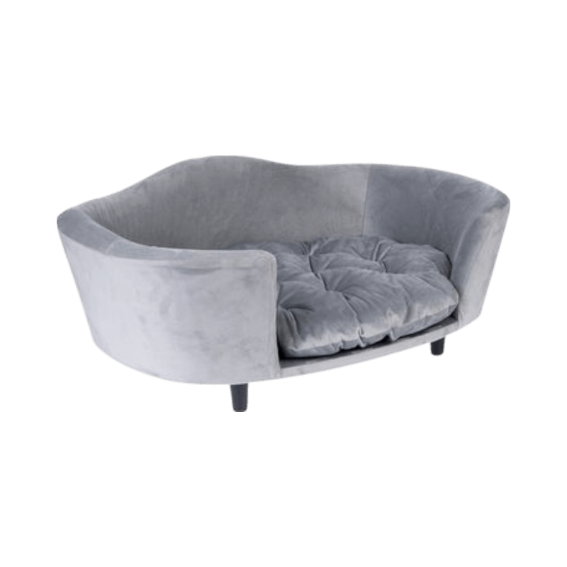 Lyxig grå hundsoffa i sammet från Modern Living med hög komfort och elegant design.