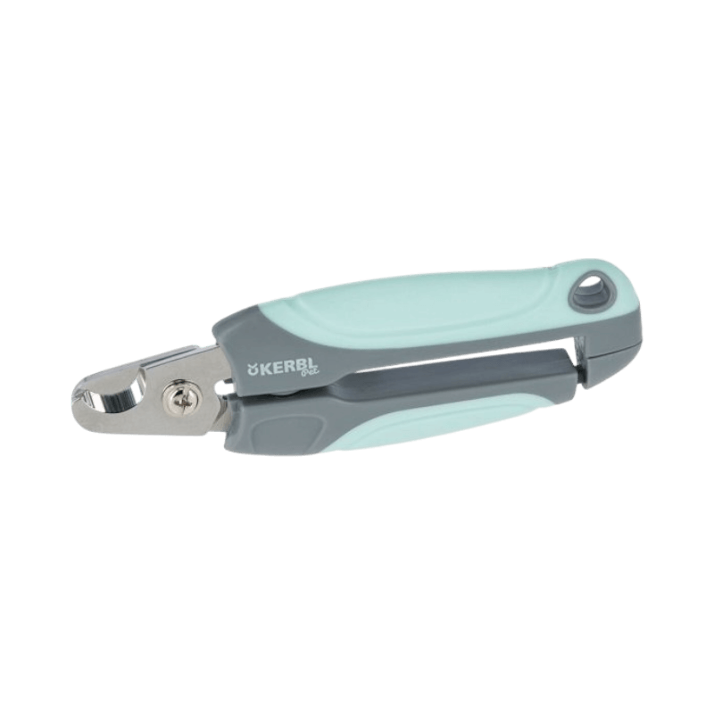 Kerbl klotång i grått och turkost med ergonomiskt handtag för hundkloklippning