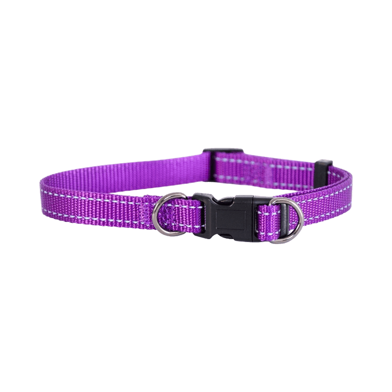 Lila reflexhalsband från Dogman i justerbar nylon med snabbspänne och dubbla D-ringar