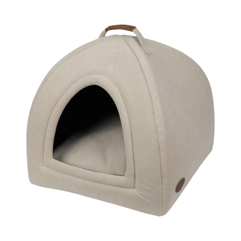 Beige tygkoja med handtag, perfekt för mindre hundar och katter