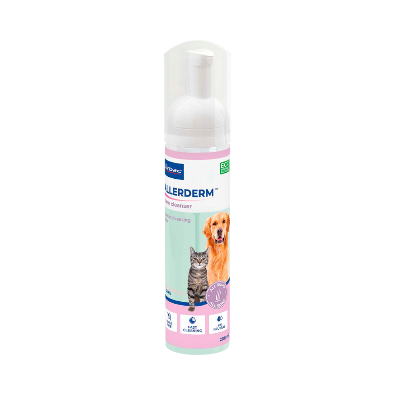Allerderm skum för rengöring av hund och katt, passar alla hudtyper.