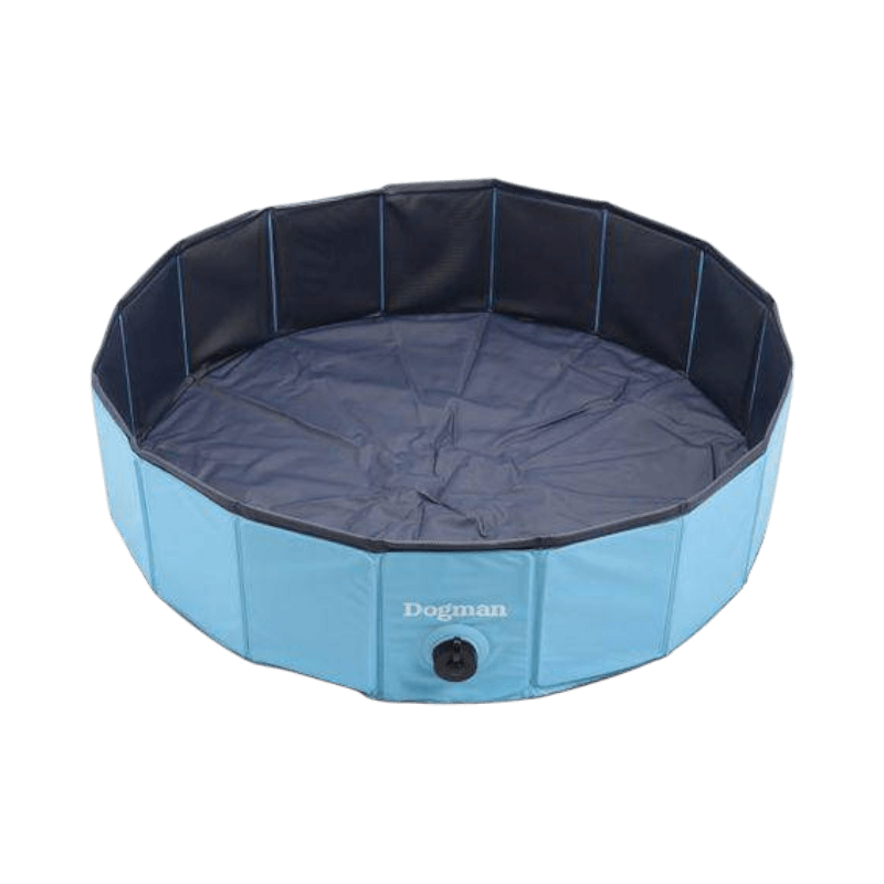 Rund Dogman hundpool i blått, slitstark design för svalkande bad för hundar.