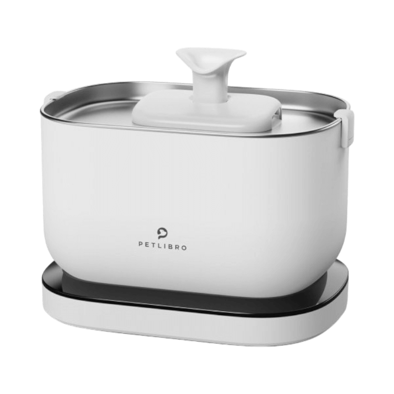 Petlibro Dockstream vattenfontän i vit design för konstant filtrerat vatten till hund eller katt.