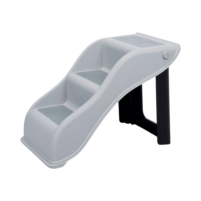 Modern plasttrappa för hundar med mjuka steg och ergonomisk design för enkel uppgång.